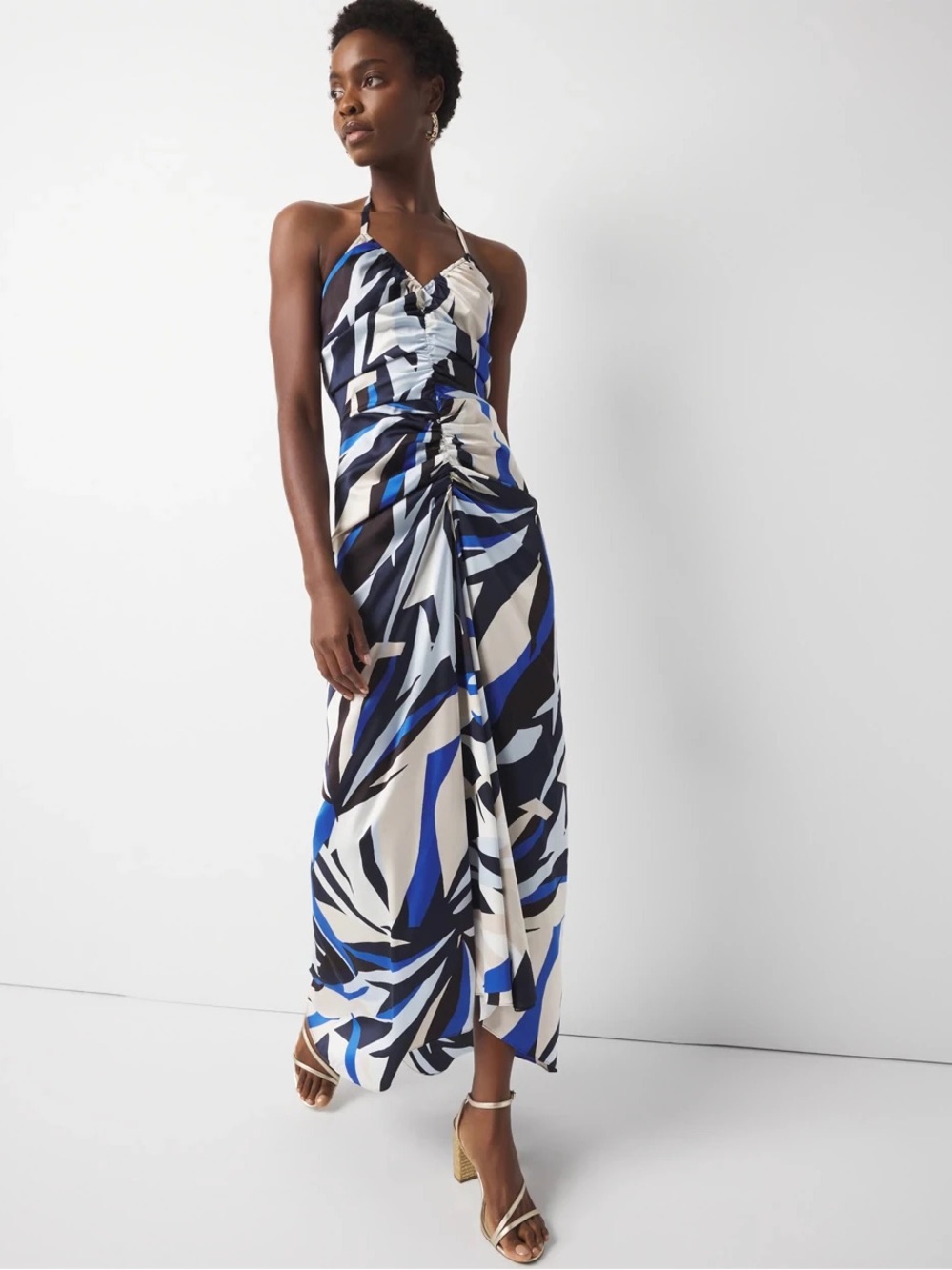 White House Black Market Ruched Tropical Print Halter Maxi Dress Size 6 NWT - Picture 1 of 12